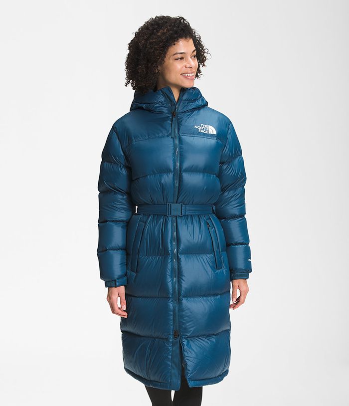 The North Face Parka Nuptse Belted Long Blue - Womens - Thailand DBJIG-2695